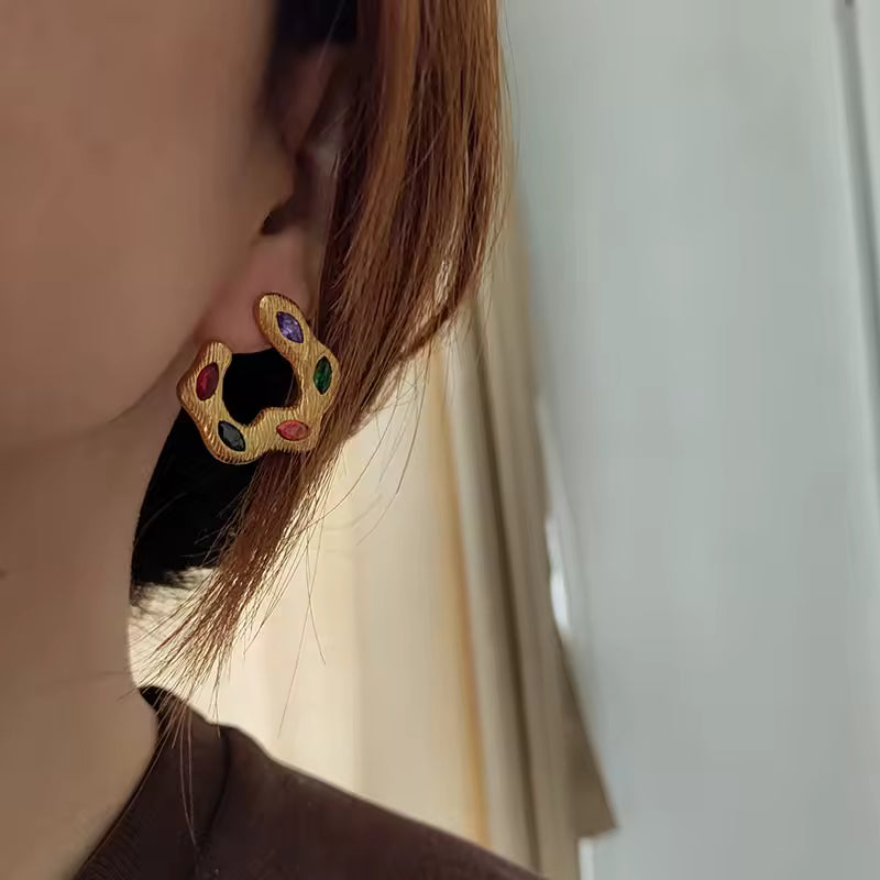 Multicolor Stone Hammer Texture C Earrings