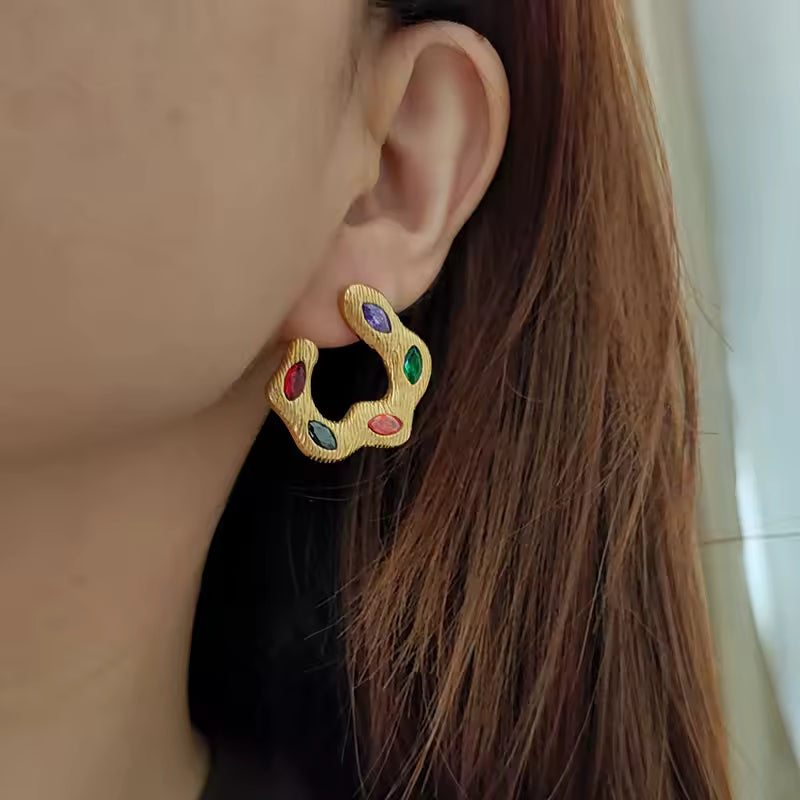 Multicolor Stone Hammer Texture C Earrings