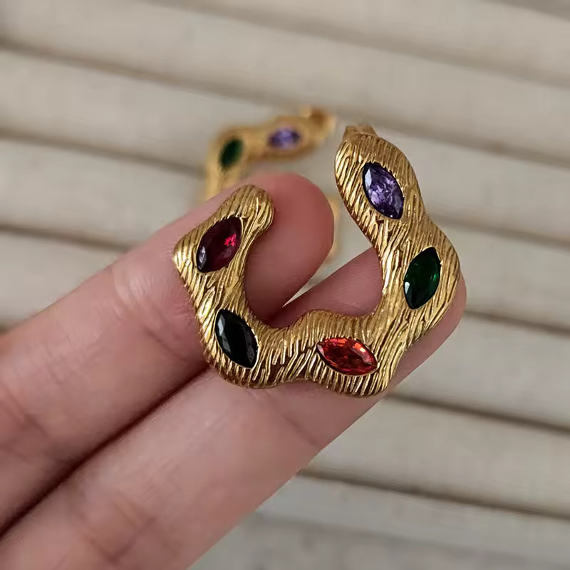 Multicolor Stone Hammer Texture C Earrings