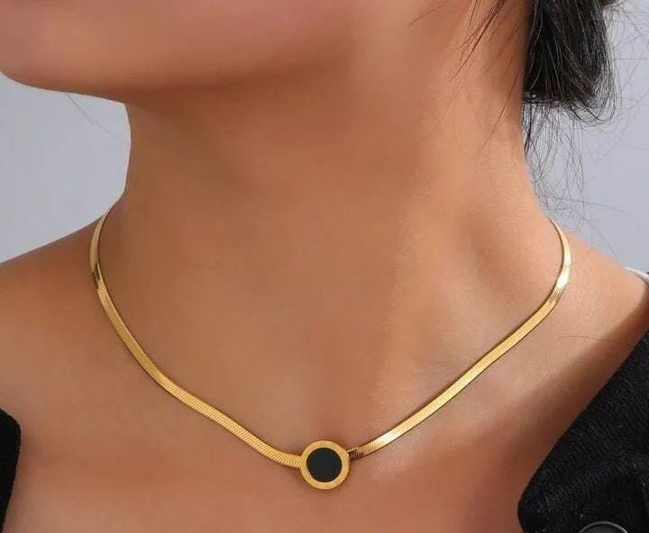 Gold and Black Coin-Style Necklace