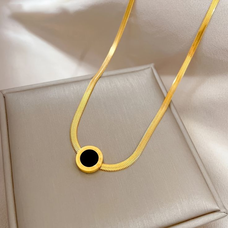 Gold and Black Coin-Style Necklace