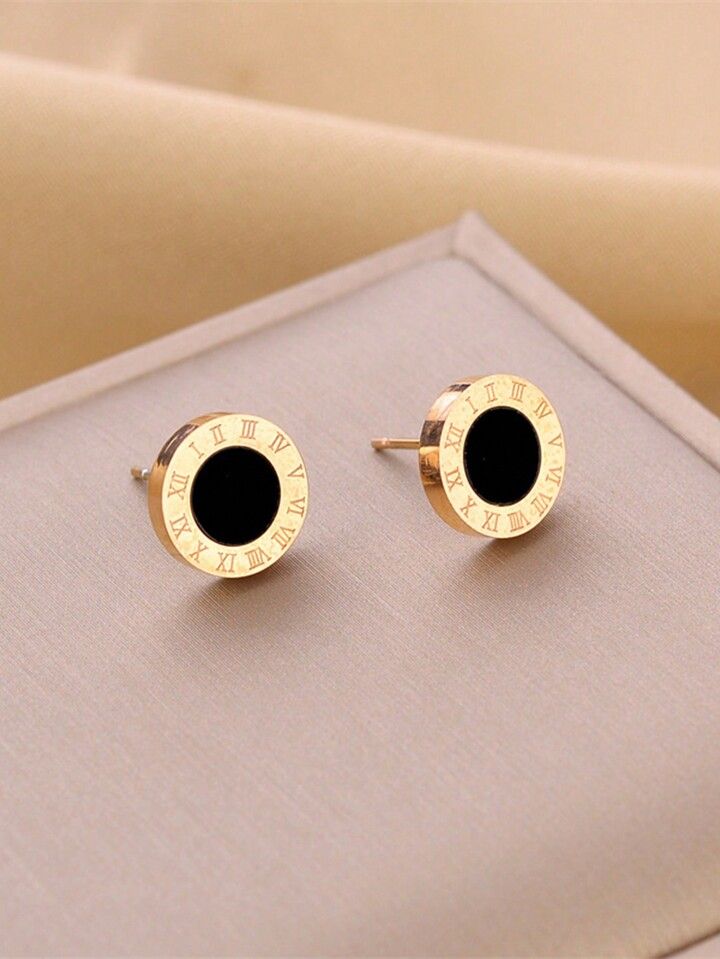 Gold and Black Coin-Style Stud Earrings
