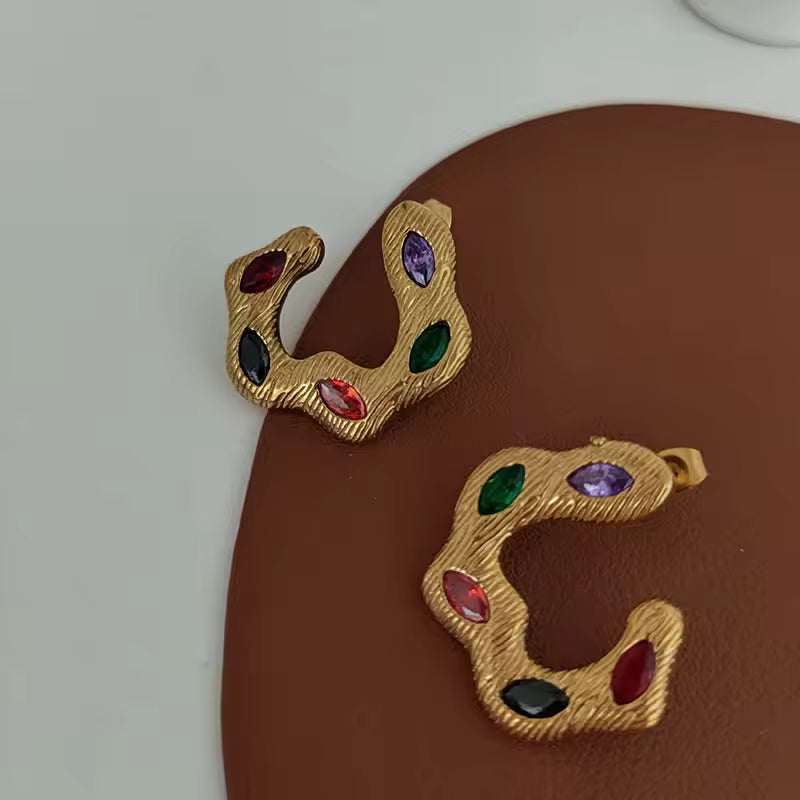 Multicolor Stone Hammer Texture C Earrings