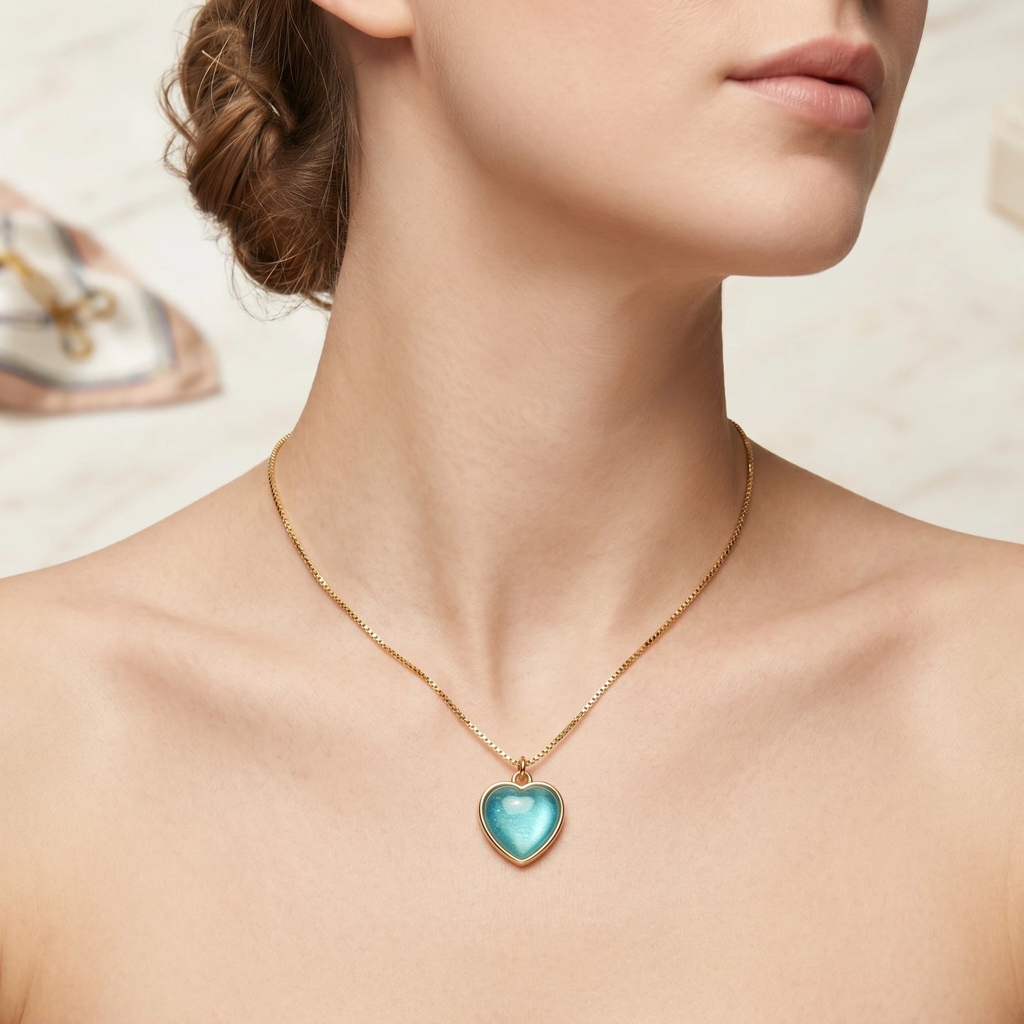 Aqua Glow Heart Necklace