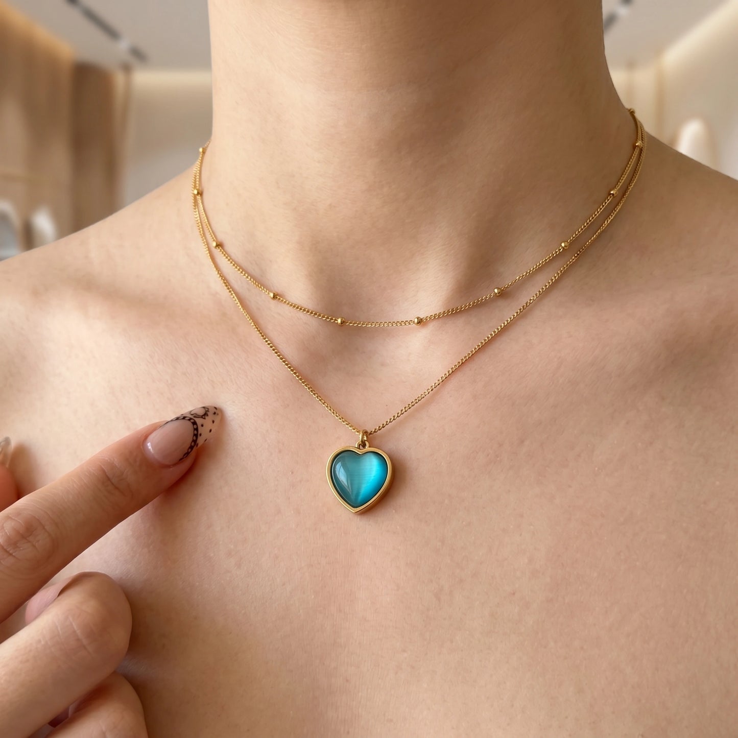 Aqua Glow Heart Necklace