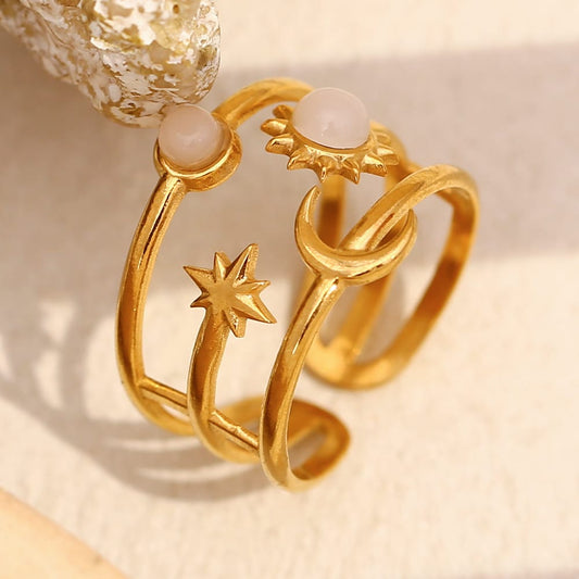 Gemstone Sun Moon Ring