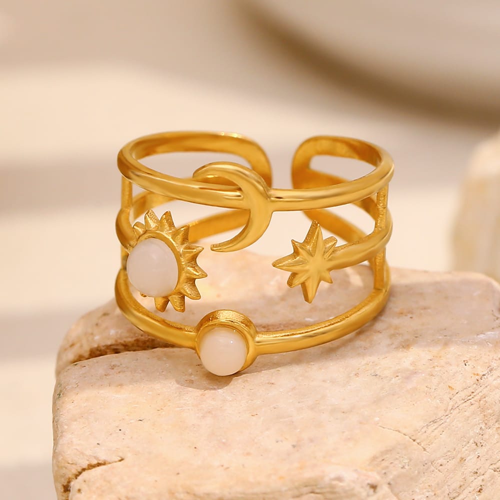 Gemstone Sun Moon Ring