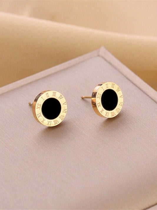 Gold and Black Coin-Style Stud Earrings