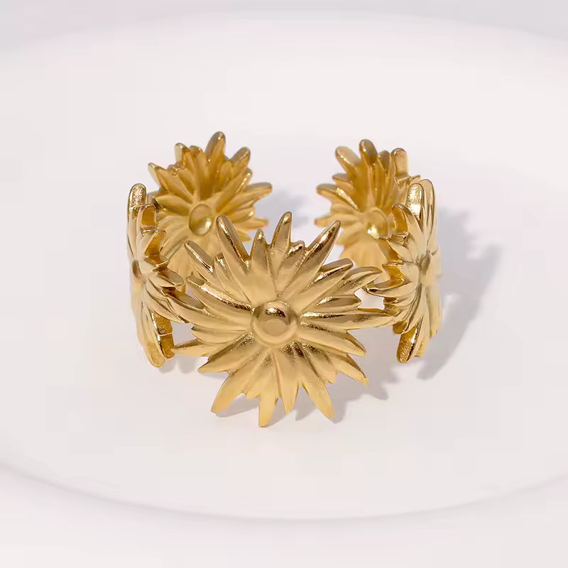 Golden Flower Cuff Ring