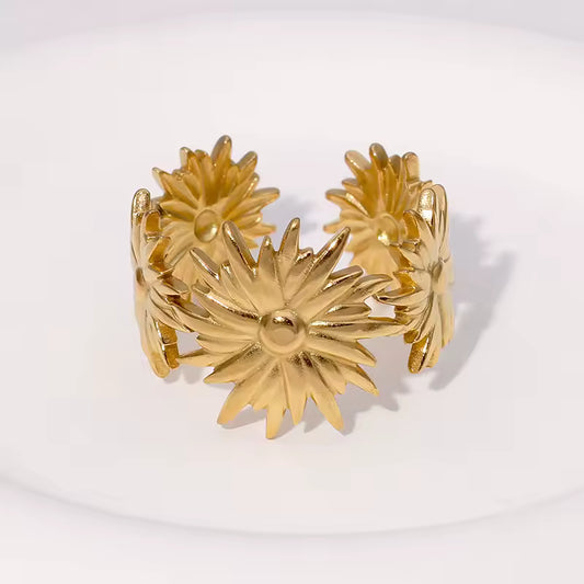 Golden Flower Cuff Ring