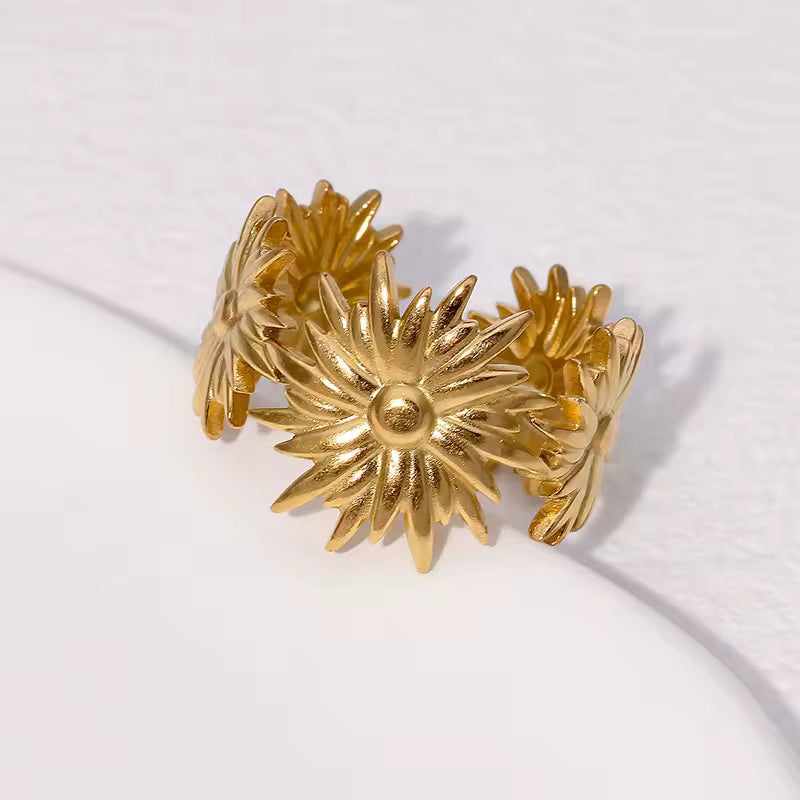 Golden Flower Cuff Ring