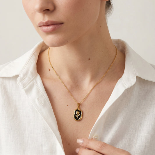 Rose Pendant Black Necklace