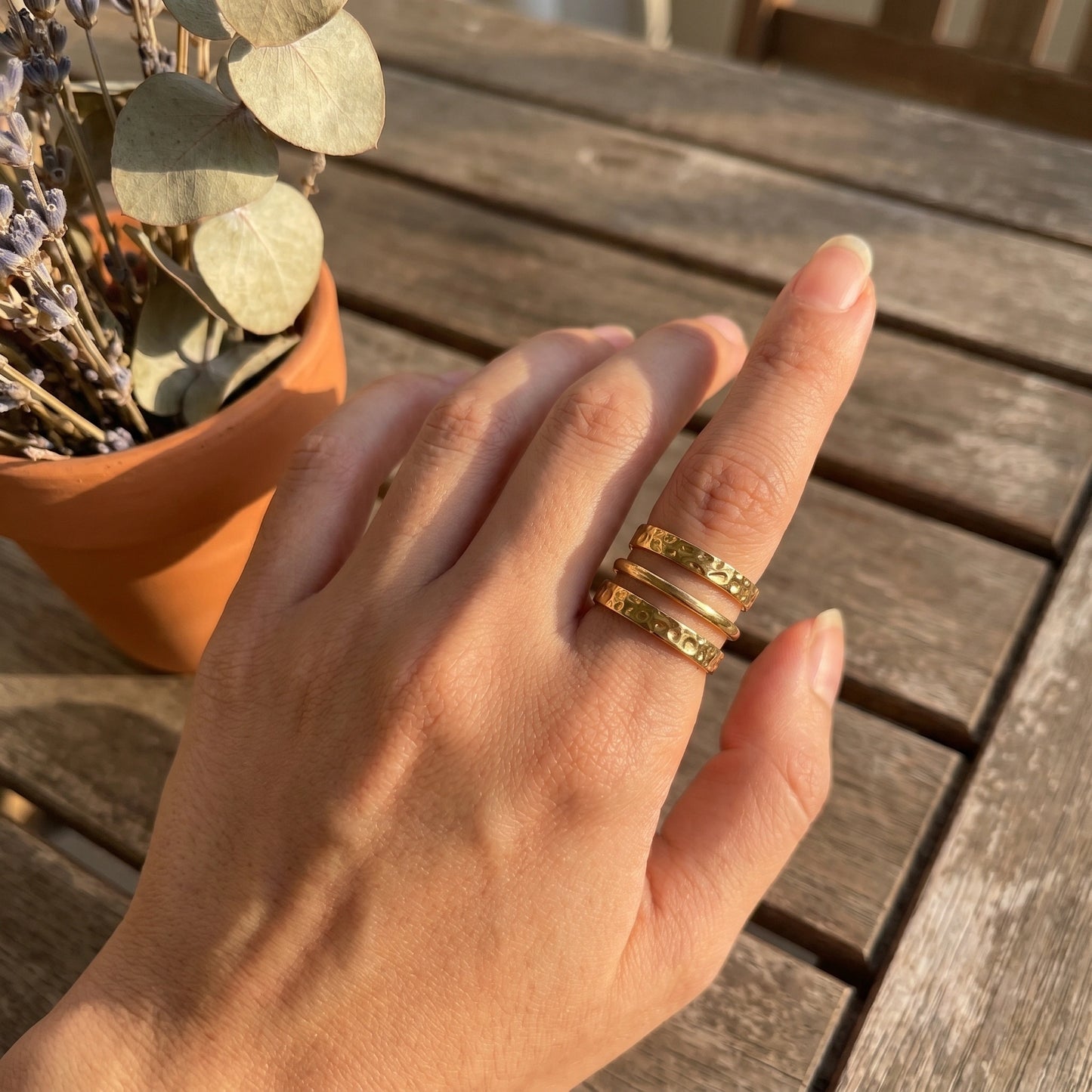 The Hammered Trio Ring