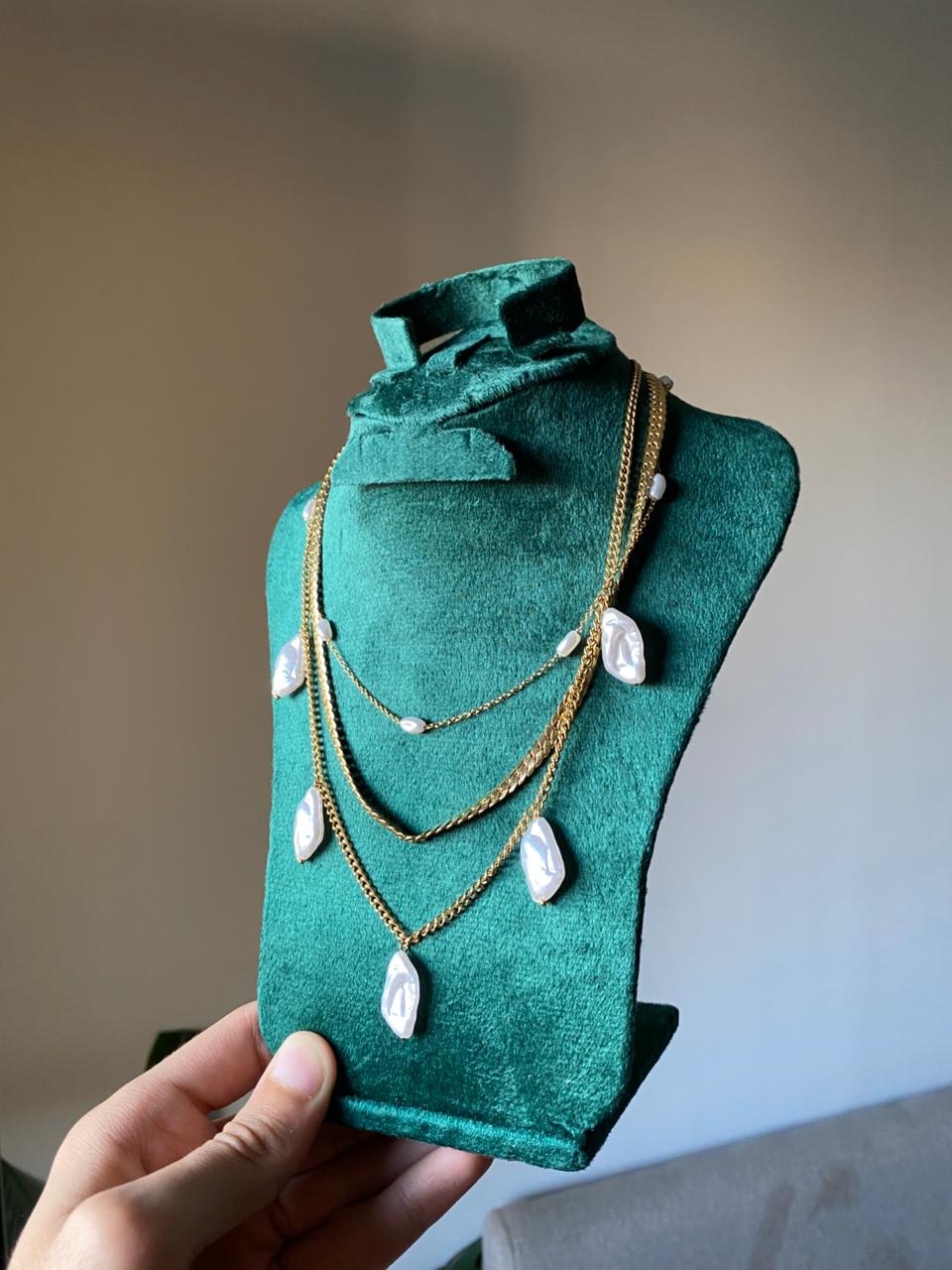 Triple-Layer Gold Chain & Baroque Pearl Necklace